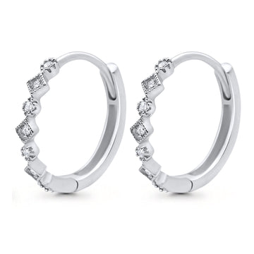 14K White Gold .15ct Hoop Huggie Diamond Earrings